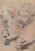 Peter Paul Rubens, Head and hand-s pencil sketch